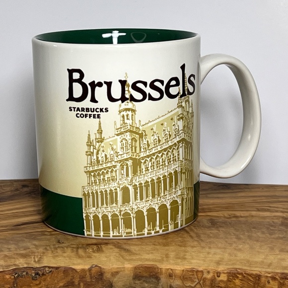 Starbucks Brussels Global Icon City Series Mug 16 oz White Green 4" Tall 2016 - Picture 3 of 12